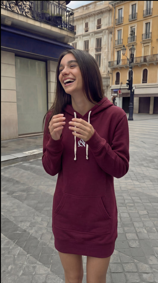 ANARCRIS Hooded Sweatshirt Dress — Fleece-Lined Streetwear with Thumbhole Cuffs