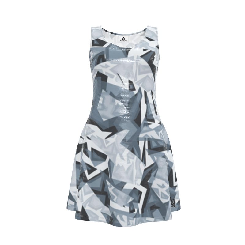 Geometric patterned dress on a white background
