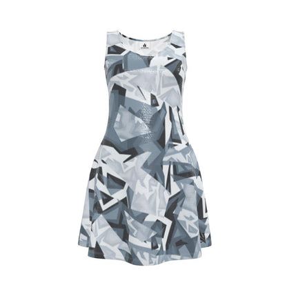 Geometric patterned dress on a white background