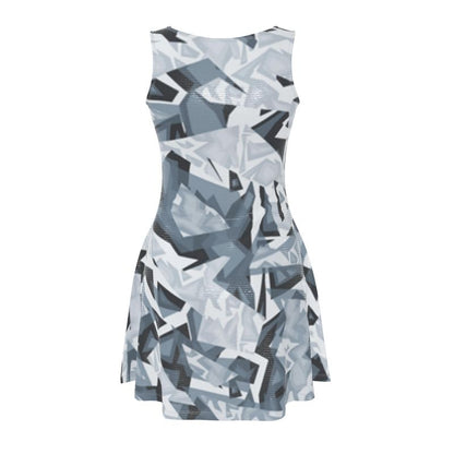 Geometric patterned dress on a white background