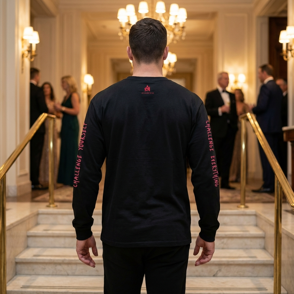 ANARCRIS Heavyweight Long Sleeve — Black/white with Red Sleeve Typography