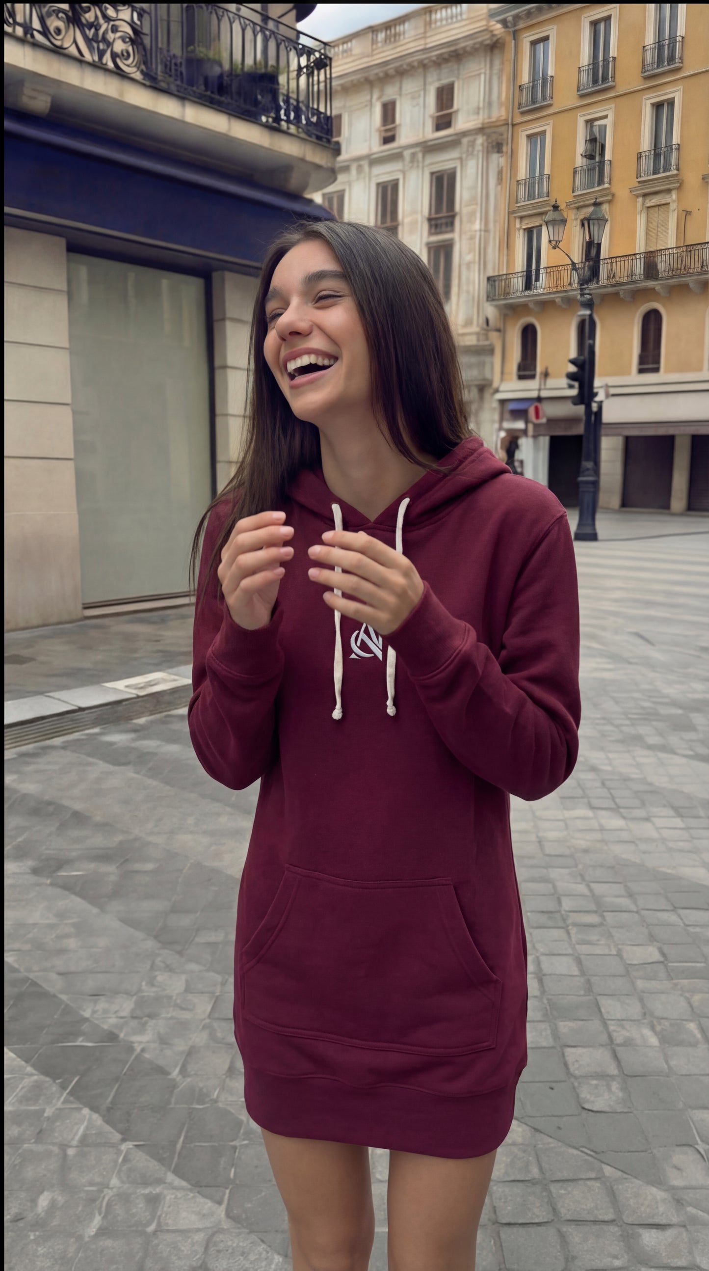 ANARCRIS Hooded Sweatshirt Dress — Fleece-Lined Streetwear with Thumbhole Cuffs